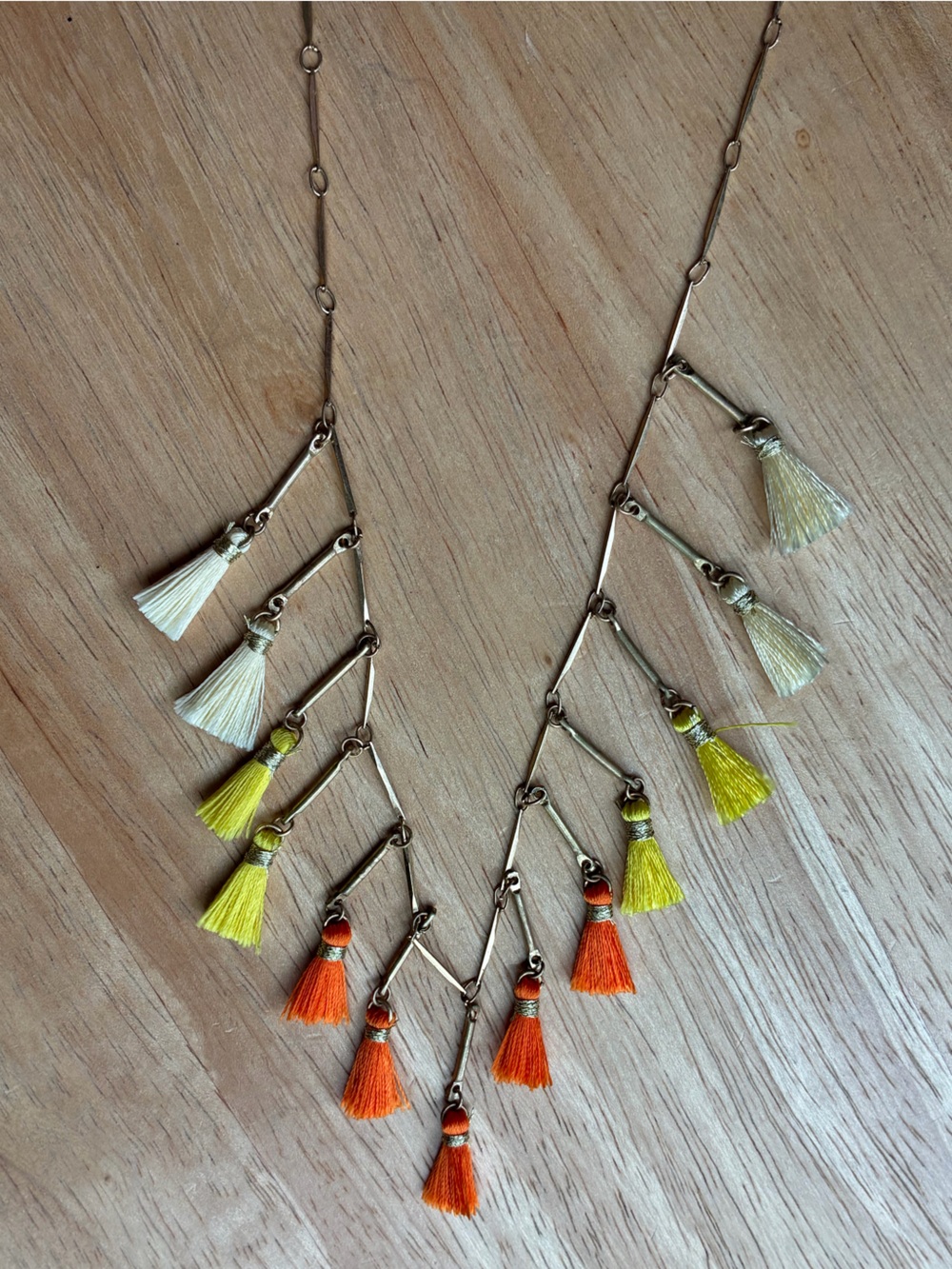 Gold-Tone Tassel Necklace with Yellow, Orange & Cream Fringe - Picture 4 of 4